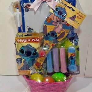 Stitch themed Kids Basket with Paddle Ball and Chalk Set